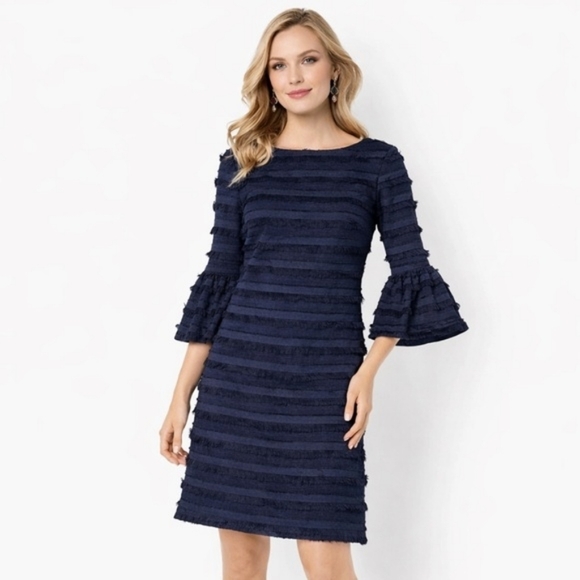 Club Monaco Dresses & Skirts - Club Monaco Alannah Dress Fringe Stripes Navy Blue 3/4 Bell Sleeves
